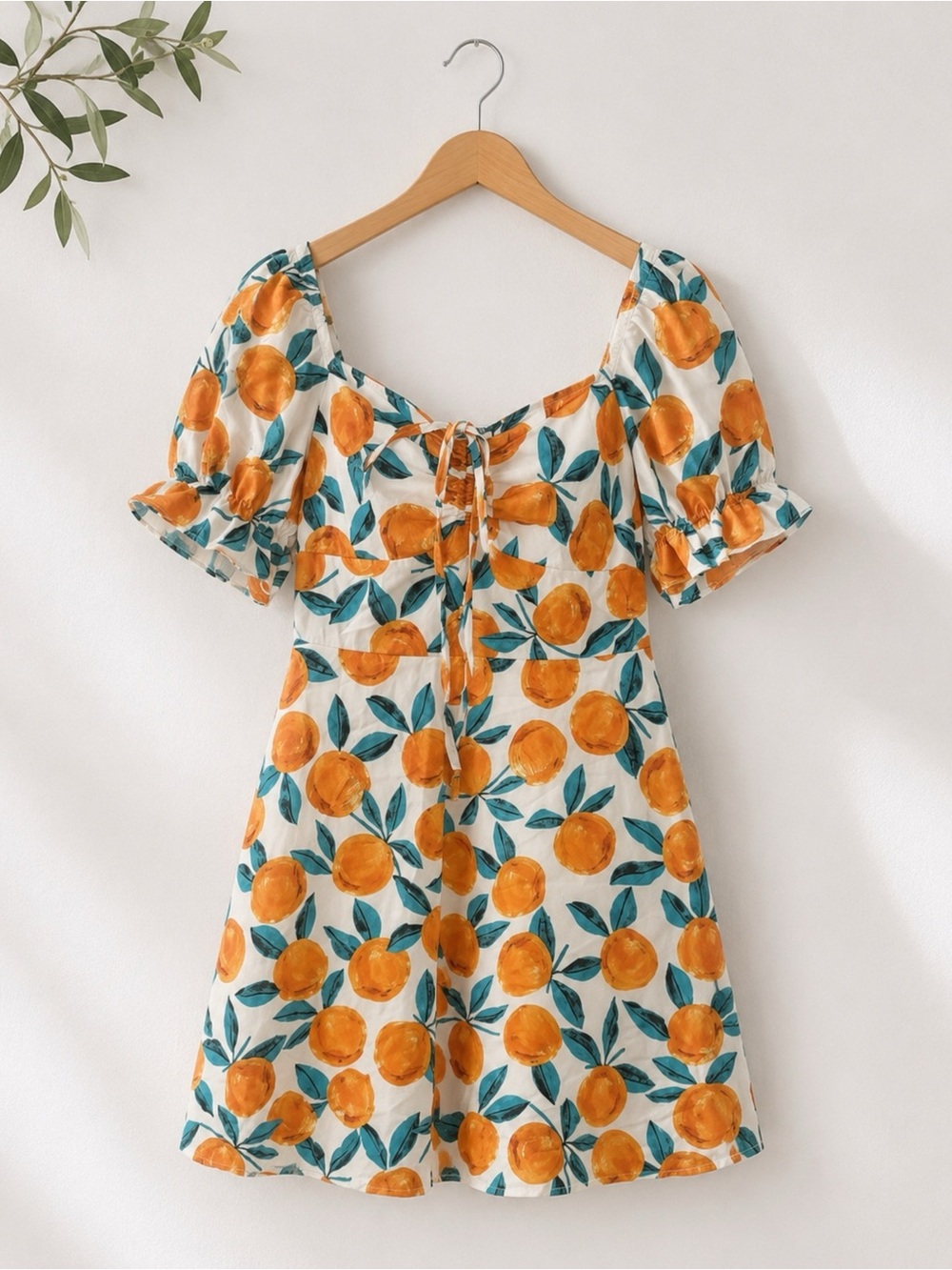Sweet Citrus Tie-Front Mini Dress in Orange & Green